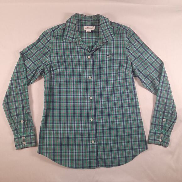 Vineyard Vines Tops - Vineyard Vines Turquoise Cotton Plaid Button Down Shirt Women 4 Preppy Academia